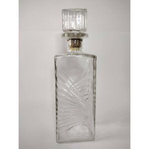 Vintage Rectangle Cut Glass Decanter Liquor Wine Corked Top Anchor Hocking